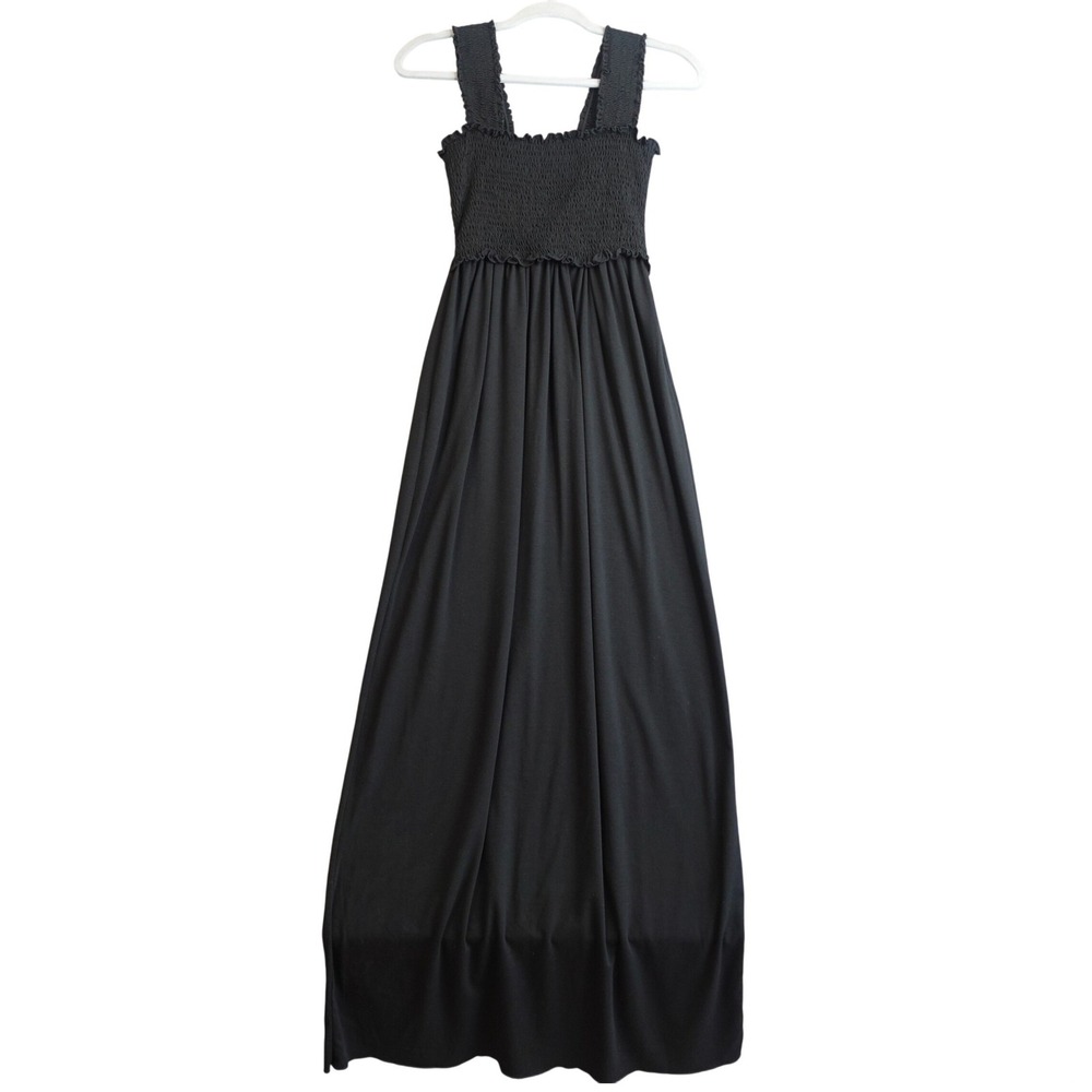 Nursing Queen Maxi Dress Womens XS Black Smocked Maternity Minimalist Summer